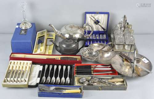 A quantity of silver plate, to include a cruet set,