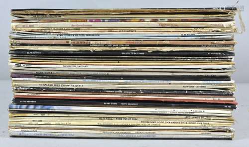 A collection of vinyl to include the Bee Gees,