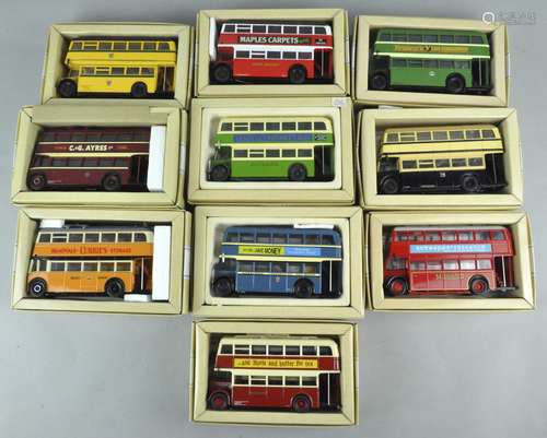 A collection of Corgi scale Die Cast model buses (10) all in their original boxes.