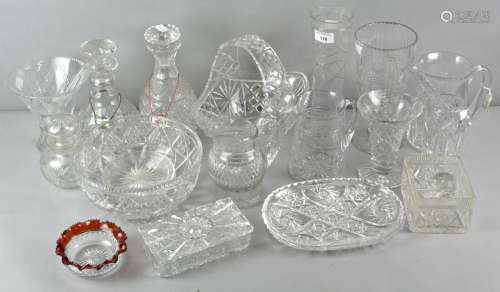 A large collection of cut glass and crystal to include decanters, celery wine glass and other items,