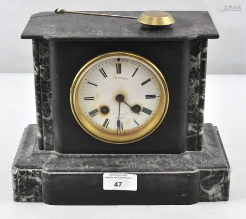 A late 19th century slate and marble mantle clock, indistinctly marked Snowden,