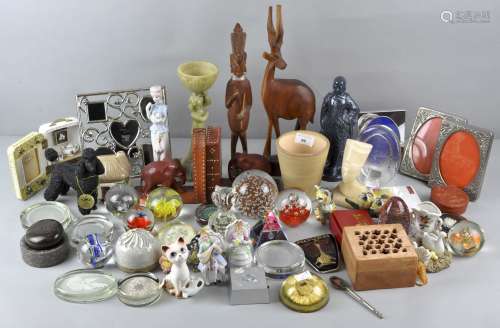 A collection of assorted wares, to include an Alabaster Egyptian bust, paperweights,