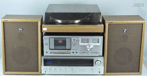 A Sanyo Hi Fi system with Garrard deck and speakers.