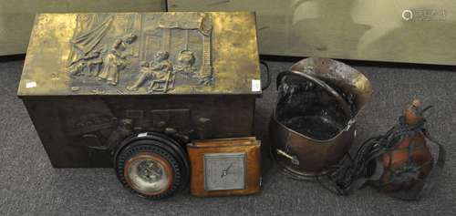 Mixed items, including a Copper coal scuttle, a brass bound log box,