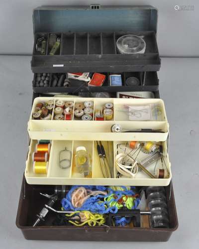 Two hinged opening tray tackle boxes,