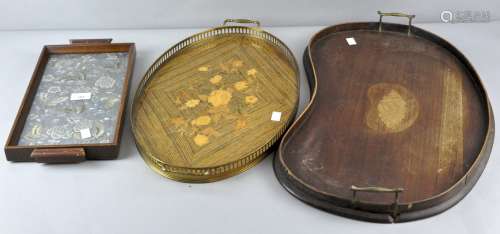 A group of three butlers trays, to include a kidney tray,