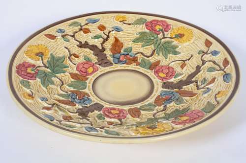 An H J Wood Ltd majolica 'Indian Tree' pattern dish, moulded with simulated bark,