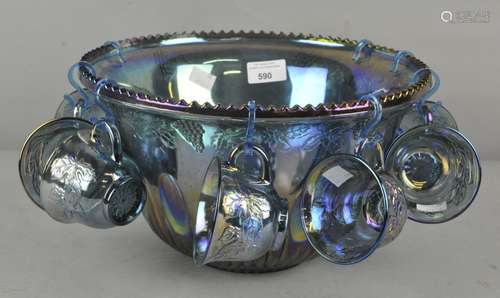 A carnival glass punch bowl set,