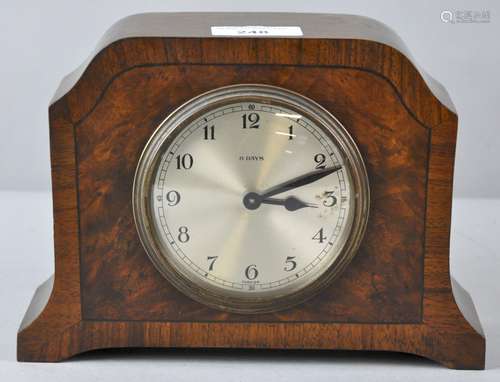 An early 20th century walnut mantle clock, 8 day movement,