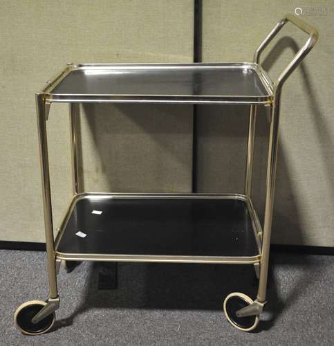 A vintage chrome two tier drinks trolley,