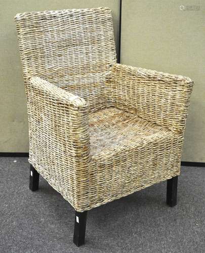 A wicker armchair,