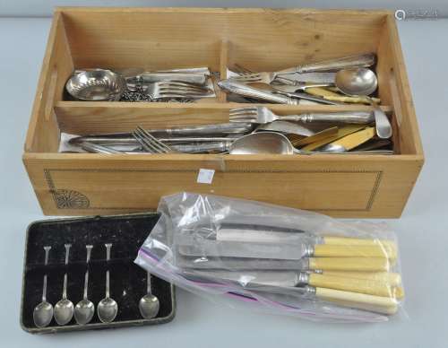 A collection of assorted flat ware, to include some silver plated,