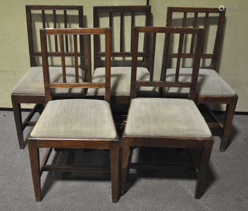 A set of five late 19th century mahogany dining chairs,