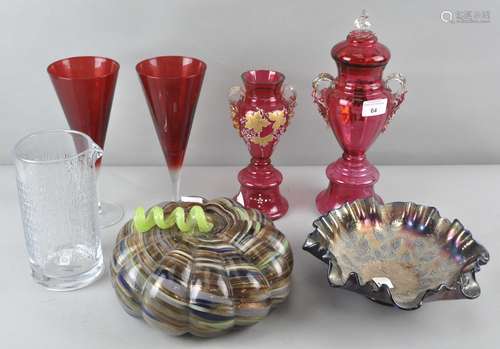 A collection of assorted glass, to include a studio glass pumpkin,