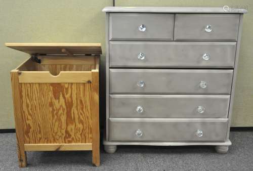 A painted chest of drawers, 93cm high x 85cm wide x 37cm deep,