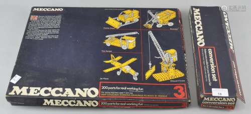 Two vintage boxed Meccano sets to include no 3 and the conversion set.