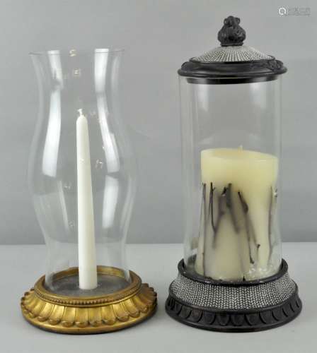 Two contemporary glass storm lanterns,