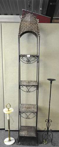 A metal stand, 200cm high; together with a candle stand and an ashtray