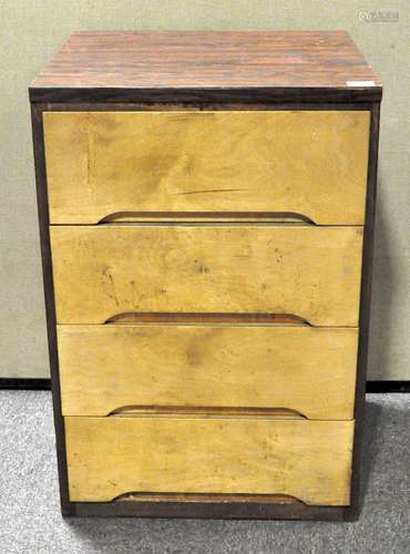 A formica faux Rosewood topped four drawer cabinet, with Beech veneer front,