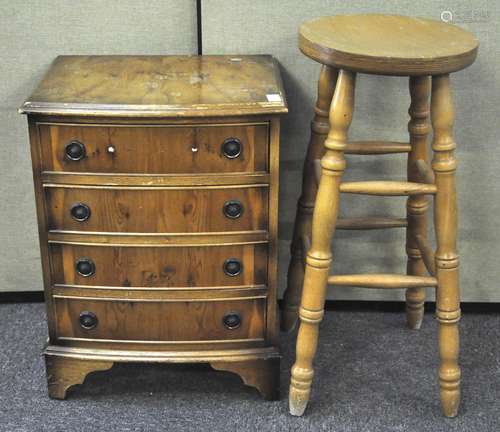 A yew veneer bow front four door side cabinet,