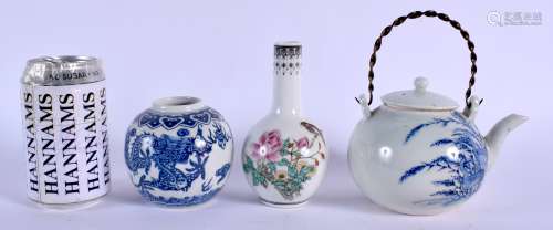 A 19TH CENTURY JAPANESE MEIJI PERIOD BLUE AND WHITE TEAPOT AND COVER together with a Chinese vase et