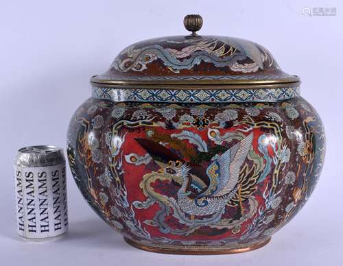 A RARE LARGE 19TH CENTURY JAPANESE MEIJI PERIOD CLOISONNE ENAMEL KORO AND COVER Attributed to Honda