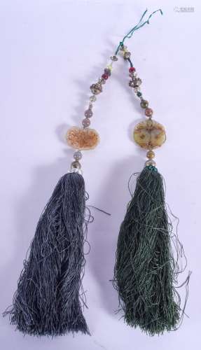 A PAIR OF EARLY 20TH CENTURY CHINESE CARVED JADE HANGING TASSELS Late Qing/Republic, with hardstone