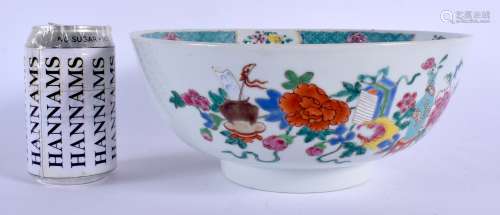 A LARGE 18TH CENTURY CHINESE EXPORT FAMILLE ROSE PORCELAIN PUNCH BOWL Qianlong, painted with flowers