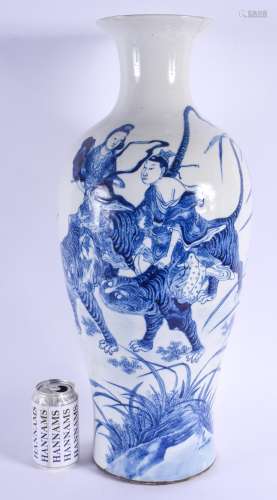A LARGE 18TH/19TH CENTURY CHINESE BLUE AND WHITE PORCELAIN VASE Qing, bearing Xuande marks to base,
