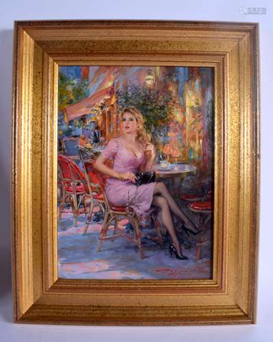 Konstantin Razumov (Born 1974) Oil on canvas, Coffee in pink. Image 32 cm x 22 cm.