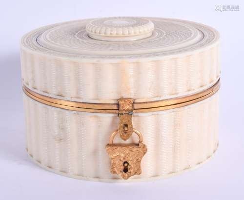 A MAJESTIC EARLY 19TH CENTURY FRENCH PALAIS ROYAL IVORY AND GOLD SEWING BOX of fabulous quality, the
