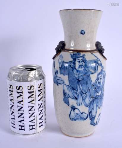 A 19TH CENTURY CHINESE BLUE AND WHITE CRACKLE GLAZED VASE Qing, painted with two figures dancing wit