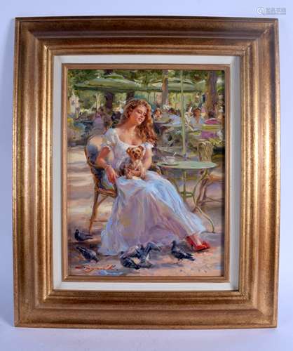 Konstantin Razumov (Born 1974) Oil on canvas, A Girls best friend. Image 32 cm x 22 cm.