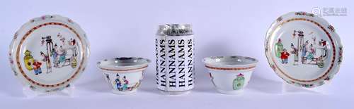 A PAIR OF 18TH CENTURY CHINESE EXPORT FAMILLE ROSE PORCELAIN BARBED TEABOWLS Qianlong, painted with