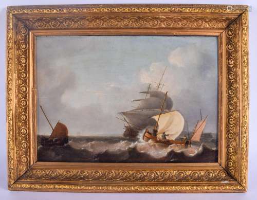 Flemish School (18th Century) Oil on board, Fishing and other boats. Image 32 cm x 20 cm.