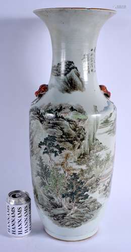 A LARGE LATE 19TH CENTURY CHINESE FAMILLE ROSE SCRAFITO GROUND PORCELAIN VASE Guangxu, Yongzheng sty