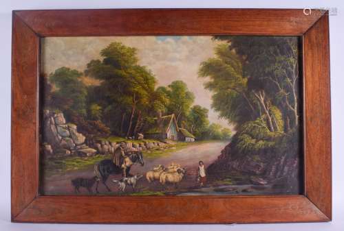 Continental School (18th Century) Oil on canvas, Horse and Deer within a landscape, Silver inlaid fr