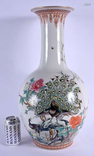 A LARGE CHINESE REPUBLICAN PERIOD FAMILLE ROSE PORCELAIN VASE painted with birds of paradise upon fl