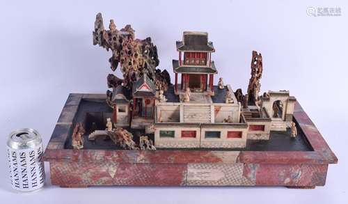 A VERY RARE 18TH/19TH CENTURY CHINESE CARVED SOAPSTONE MODEL OF A TEMPLE Qianlong/Jiaqing, modelled