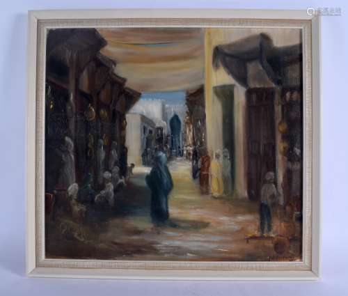 European School (20th Century) Oil on canvas, Middle Eastern street scene Image 46 cm x 50 cm.