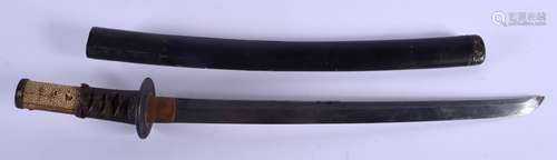 A 19TH CENTURY JAPANESE MEIJI PERIOD SAMURAI WAKIZASHI SWORD with lacquered scabbard, with shagreen