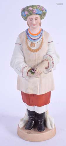 A 19TH CENTURY RUSSIAN BISQUE PORCELAIN FIGURE OF A STANDING FEMALE Gardner factory, modelled as a f