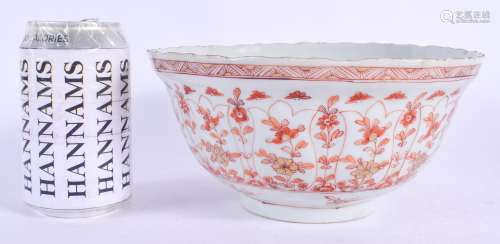 A RARE 17TH CENTURY CHINESE ROUGE DE FER PORCELAIN BARBED BOWL Kangxi, painted with floral sprays wi