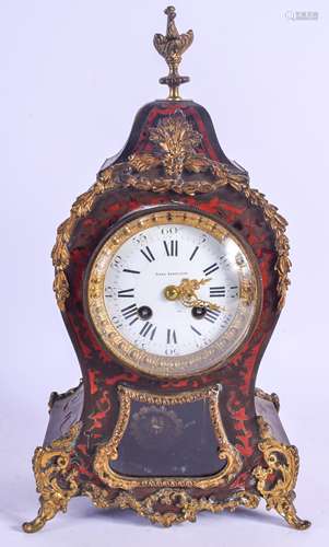 A 19TH CENTURY FRENCH BOULLE WORK BRONZE MANTEL CLOCK retailed by Charles Shapland, the case inset w