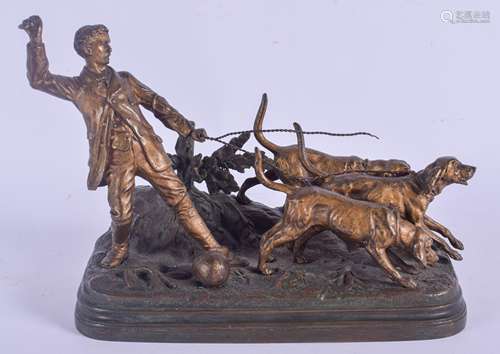 Alfred Dubucand (1828-1894) French, Man with hunting hounds, modelled with his hat upon his naturali