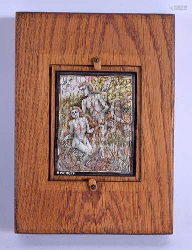 AN UNUSUAL FRAMED FRANZ BISCHOFF PUZZLE representing Adam and Eve. Puzzle 8 cm x 6 cm.