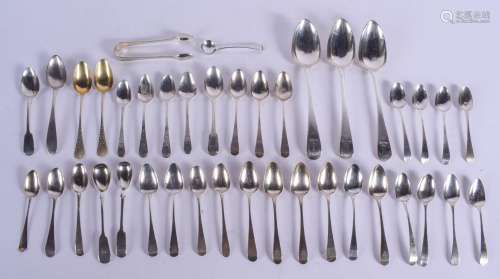 ASSORTED ANTIQUE SILVER TEASPOONS in various forms and sizes, including examples by Paul Storrs etc.