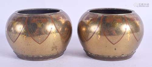 A LOVELY PAIR OF 19TH CENTURY JAPANESE MEIJI PERIOD GOLD INLAID TUSK HOLDERS or possibly censers and