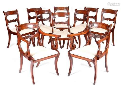 A SET OF TEN REGENCY MAHOGANY 'GRECIAN STYLE' DINI…