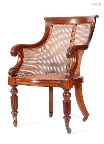 A WILLIAM IV MAHOGANY BERGERE C.1835 40 with a cur…